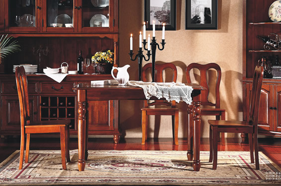 实木餐桌+餐椅6把