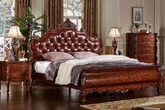 美式实木真皮床