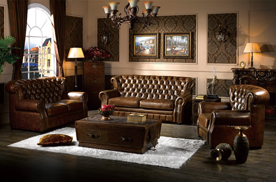 头层真皮沙发三件套