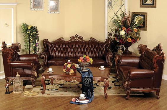 美式古典真皮沙发三件套