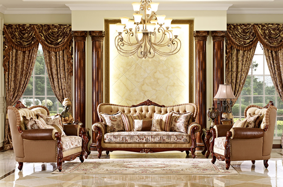 欧式田园实木沙发五件套