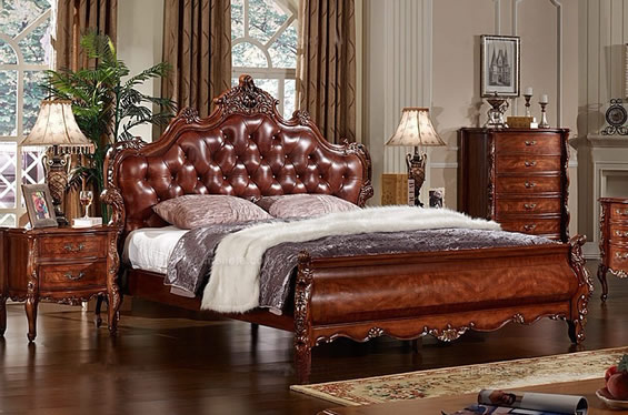 美式实木真皮床